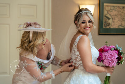 Bride getting ready with mum