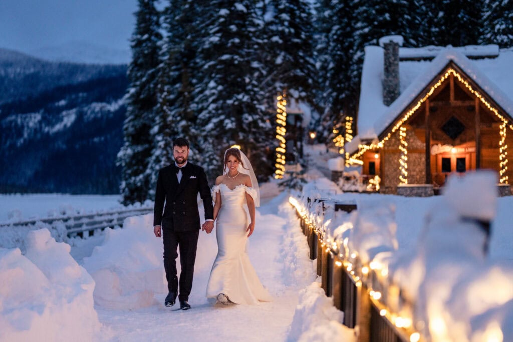 Emerald lake winter wedding. Snowy winter wonderland. Lauren Hollamby Photography