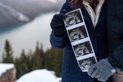 One baby cooking. Pregnancy announcement photoshoot.