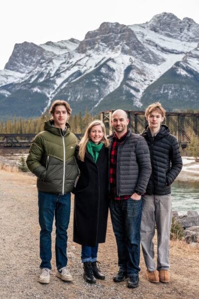 Family photograph at Canmore Engine Bridge, Alberta, Canada. Lauren Hollamby Photography