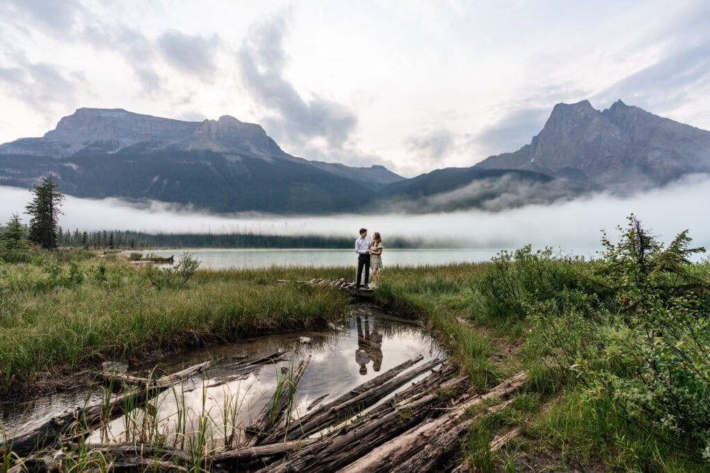 Emerald lake engagement photoshoot. Lauren Hollamby Photography.